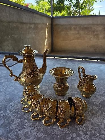 mis caydan: Çay dəsti, rəng - Qızılı, Metal, 6 nəfərlik — 1