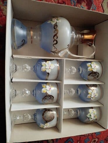 dest qab: Qədəhlər, rəng - Mavi, Şüşə, 6 ədədli dəst, 200 ml, Çexiya — 2