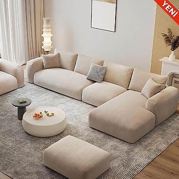 divan desti: Müasir künc divan dəsti – neytral bej tonlarında, minimal dizaynlı və — 1