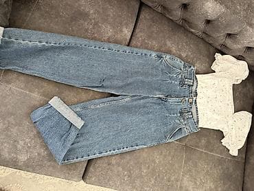 idman dest: Qadın geyim dəsti: Bozzie markalı yüksək bel geniş kəsim cins şalvar + — 1