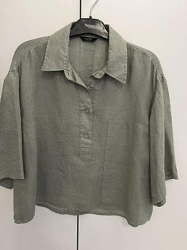 военная форма: Massimo Dutti Kətan köynək/bluz – açıq boz/yaşıl tonlarda, oversize — 1
