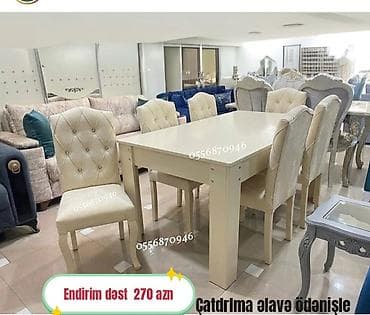 Qonaq otağı üçün, Yeni, Açılmayan, Dördbucaq masa, 6 stul