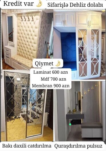 реклама корпусной мебели: 🟣 Yeni Sifarisle Dehliz dolabı 🆘 *1 kv görə qiymətlər* 🟣Laminat *150 — 1