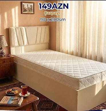 tək kravatlar: 90 x 200 sm ölçülü çarpayı. Bej rəngli, yumşaq başlıqlı dizayna — 1