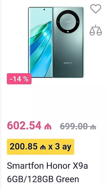 borofone be28 plus: Honor X9a, 128 GB, rəng - Yaşıl, Zəmanət, Sensor, Barmaq izi — 1