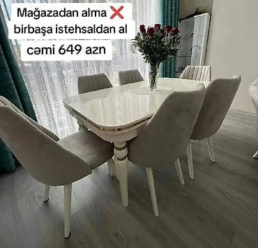 Для гостиной, Новый, Раскладной, Прямоугольный стол, 6 стульев