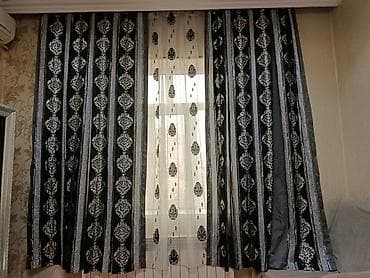 hazir perde: Qara-gümüş rəng palitrasında klassik naxışlı 2 ədəd pərdə dekoru — 3