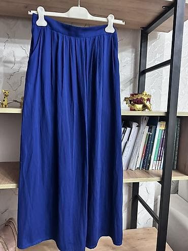 hamam xeleti: Mavi rəngli uzun ətək - Model: yüksək belli, plisəli (yüngül büzgülü) — 1