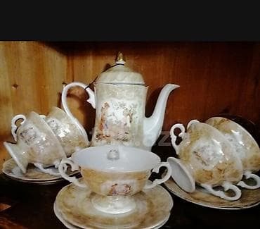 Çay dəsti, rəng - Bej, Farfor, 5 nəfərlik, Polşa