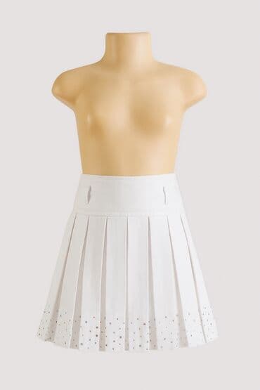 Ağ rəngli qız ətəyi – plisse dizaynlı. - Yüksək bel, bel hissəsində