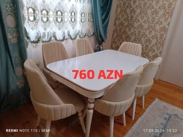 stol desdi: Qonaq otağı üçün, Yeni, Açılmayan, Dördbucaq masa, 6 stul — 11