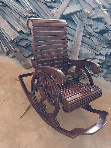 ev stul: Taxta yelləncək kreslo - Material: tam ağac (bərk taxta), cilalı lak — 2