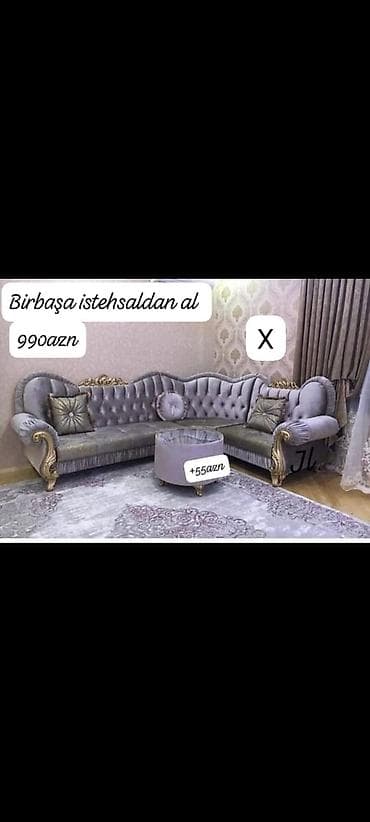 Künc divan dəsti – klassik barokko üslubunda - Rəng: boz-bənövşəyi