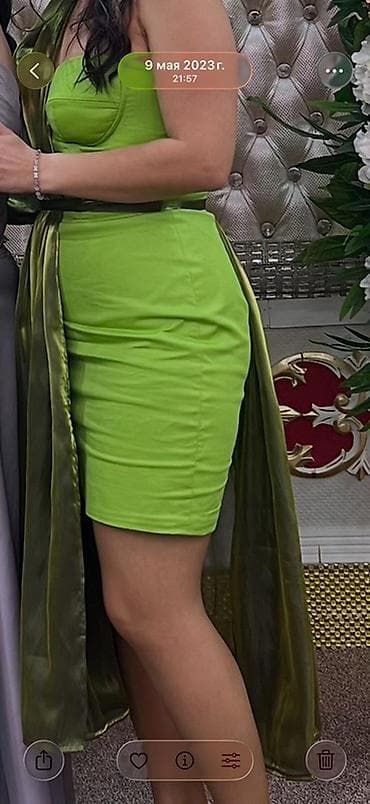 beden kremi: Məhsul: Qadın dəst – parlaq yaşıl mini ziyafət paltarı və mavi satən — 1