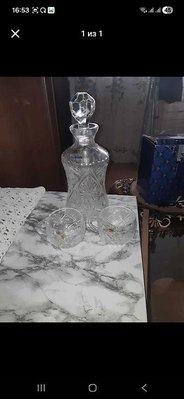 sufre: Klassik kəsimli şüşə/kristal dəst - 1 ədəd qapaqlı karaf – uzun — 4