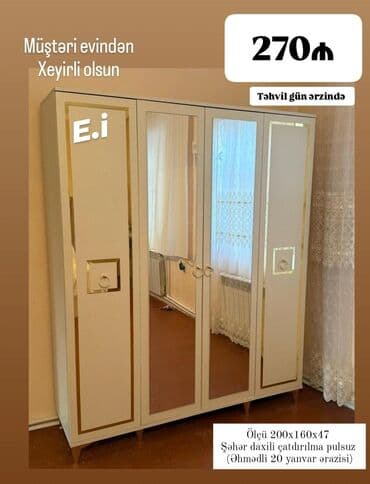 4 qapili dolab: Yeni, Açılan, 4 qapılı Düz dolab, Qarderob, paltar dolabı — 1