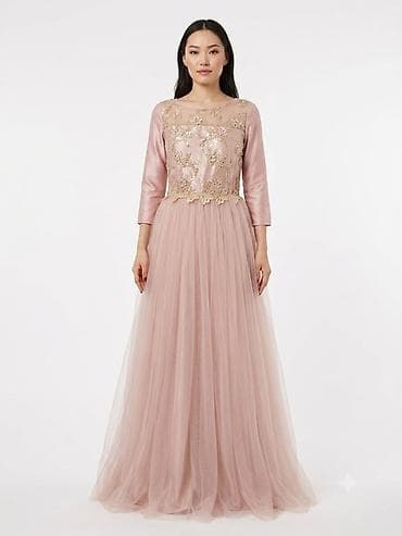 rəsmi 15: Zərif pudra rəngində uzun ziyafət/gecə geyimi - Model: A-kəsim, yerə — 2