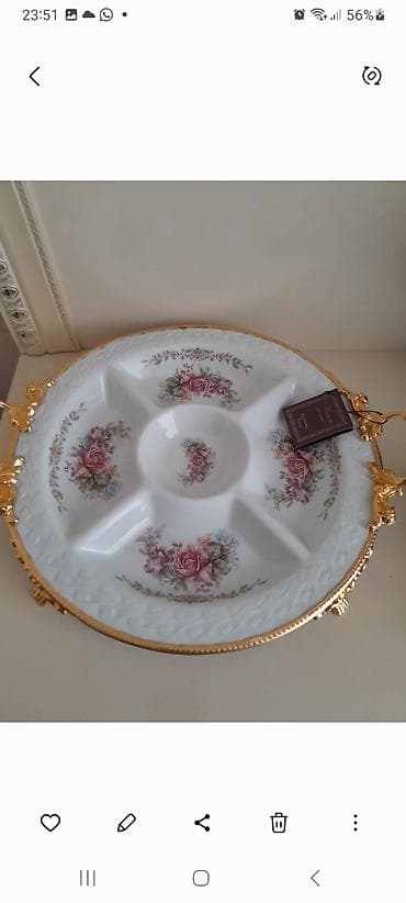qab servis: Zərif çiçək naxışlı porselen süfrə qabı – bölməli servis boşqabı - — 1