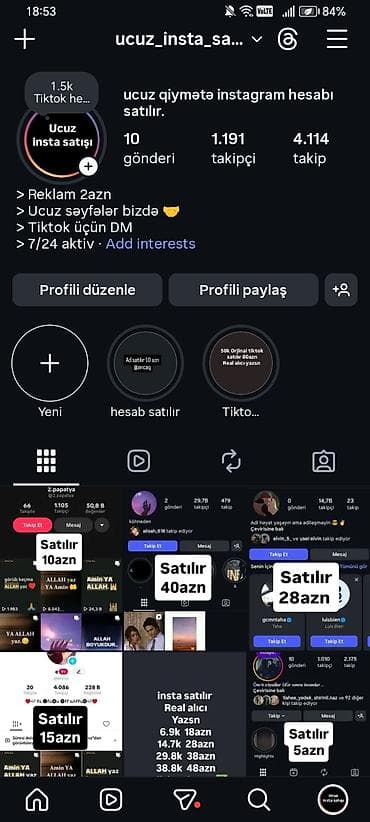 Tikinti və təmir: Çox ucuz qiymətə instagram Tiktok hesabı satılır real alıcı insta — 1