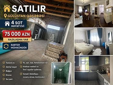 SATILIR – Gülüstan qəsəbəsi, 4 sot həyət evi 3otaglı - Qiymət: 75