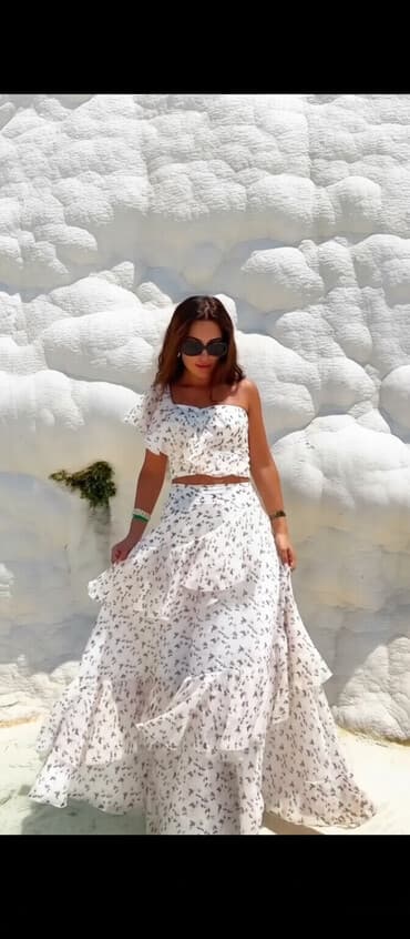 xoreoqrafiya üçün uşaq kupalnikləri: İki hissəli yay dəsti – çiçək naxışlı - Rəng: ağ fon üzərində xırda — 1