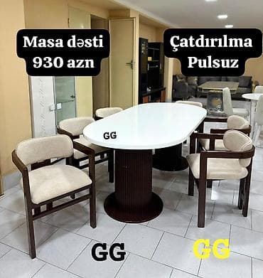 parda tul: Qonaq otağı üçün, Yeni, Açılmayan, Oval masa, 6 stul — 1