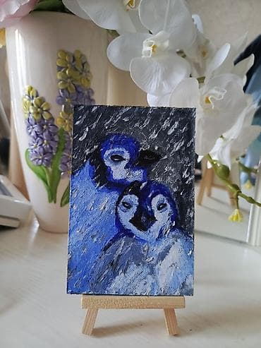 papaq şəkiləri: Mini yağlı boya tablolar dəsti - Mövzu və kompozisiya: 1) Şüşə — 3