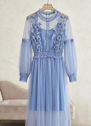 toy xonca: Zərif dizaynlı mavi şifon/dantel don - Rəng: Pastel mavi - Material — 1