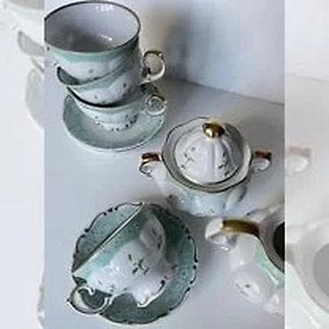 Çay dəsti, rəng - Yaşıl, Farfor, Reichenbach, 3 nəfərlik — 1