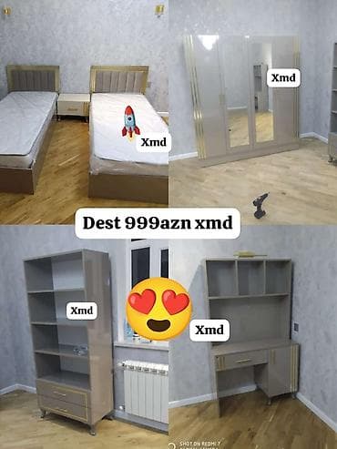 rr mebel fabriki: Gənc otağı üçün tam mebel dəsti. 1) Bej-qızılı dəst (şəkil 1): - 2 — 1