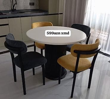 Dairəvi yemək dəsti – 1 masa + 4 stul - Masa: dairəvi üst səth