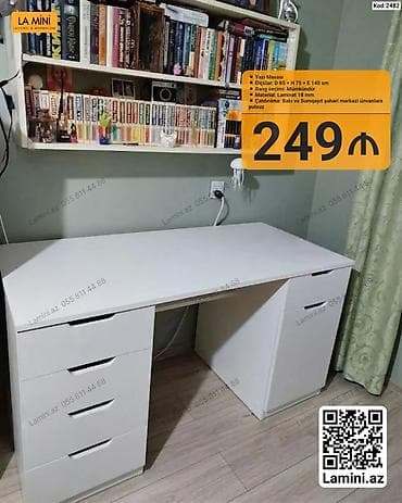 dolap ofis: Düz masa, Stulsuz, Polkalı, Siyirməli, Sadə laminat — 1