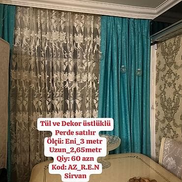 Tül və dekor üstlüklü pərdə dəsti - Model: Tül və dekor pərdə kombini