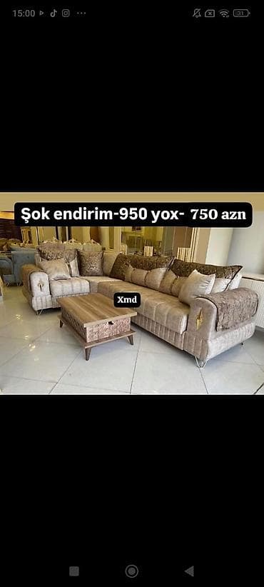 Künc divan dəsti - L formalı geniş künc divan: yumşaq oturacaq və
