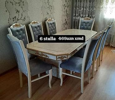 iki yerli divan: Yemək otağı dəsti və 3 qapılı şkaf - Yemək masası + 6 stul: Klassik — 2