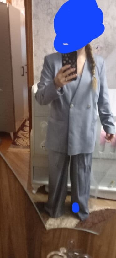 Мужская обувь: Qadın kostyum dəsti – şalvar və pencək - Rəng: boz-mavi (soyuq ton) - — 1