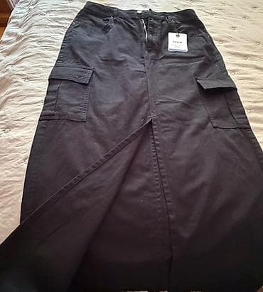 cargo pants: Qara rəngli uzun denim ətək - Model: cargo stilində, düz kəsim, maksi — 1