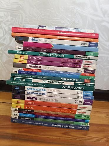 Testlər: Müxtəlif fənlər üzrə məktəb və hazırlıq kitabları toplusu. Şəkillərdə — 7