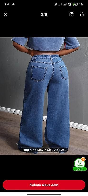 Qadınlar üçün geniş kəsimli cins şalvar - Rəng: Orta mavi - Ölçü — 2