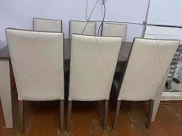 stol ustul: Yemək otağı dəsti – 1 masa + 6 stul - Masa: düzbucaqlı forma, taxta — 1