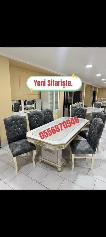 uşaq stol stul: Qonaq otağı üçün, Yeni, Açılmayan, Dördbucaq masa, 6 stul — 6
