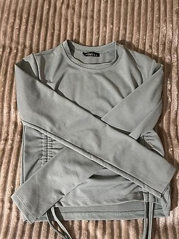 kargo şalvar: Qadınlar üçün uzunqoll bluzka - Rəng: boz-yaşıl (sage) ton - Model — 2