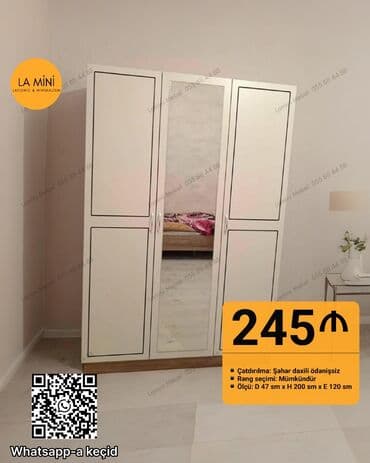 Masa və oturacaq dəstləri: Açılan, 3 qapılı Düz dolab, Qarderob, paltar dolabı