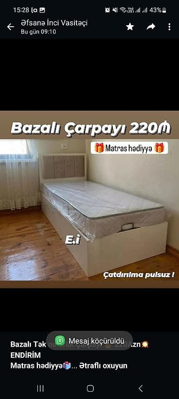 tek kravat: *Bazalı Tək nəfərlik Çarpayı 🔥 220Azn💥 ENDİRİM* *Matras hədiyyə🎁* — 2