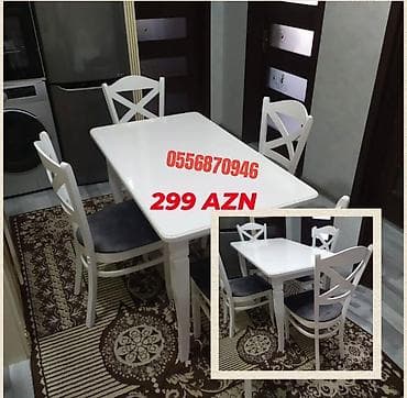 Masalar və oturacaqlar: Mətbəx üçün, Yeni, Açılmayan, Dördbucaq masa, 4 stul — 2