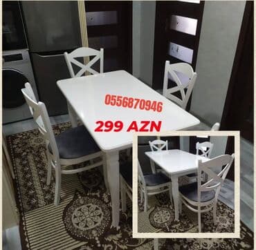 stul ev ucun: Qonaq otağı üçün, Yeni, Açılmayan, Dördbucaq masa, 6 stul — 4