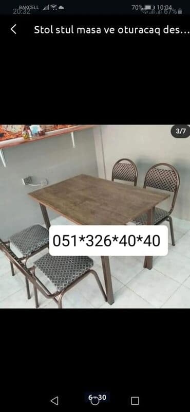 Masa və oturacaq dəstləri: Mətbəx üçün, Yeni, Açılmayan, Kvadrat masa, 4 stul — 26