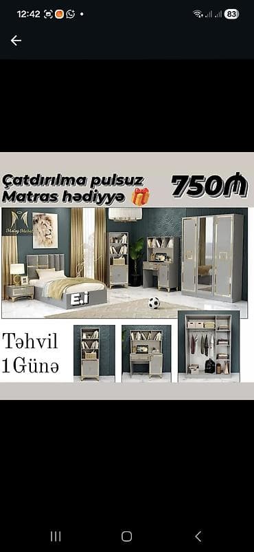 kitab refi: Uşaq/Gənc otağı mebel dəsti – 750₼ • Çatdırılma pulsuz • Matras — 1