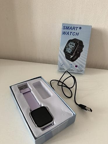 Smart Watch – kvadrat ekranlı, bənövşəyi silikon qayışlı ağıllı saat