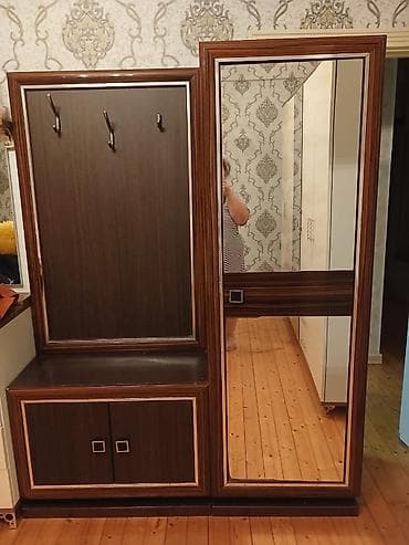 tek dolablar: İşlənmiş, 2 qapılı, Güzgülü, Qəhvəyi, Açılan, Düz dolab — 1